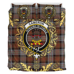Cameron of Erracht Weathered Tartan Crest Bedding Set - Golden Thistle Style