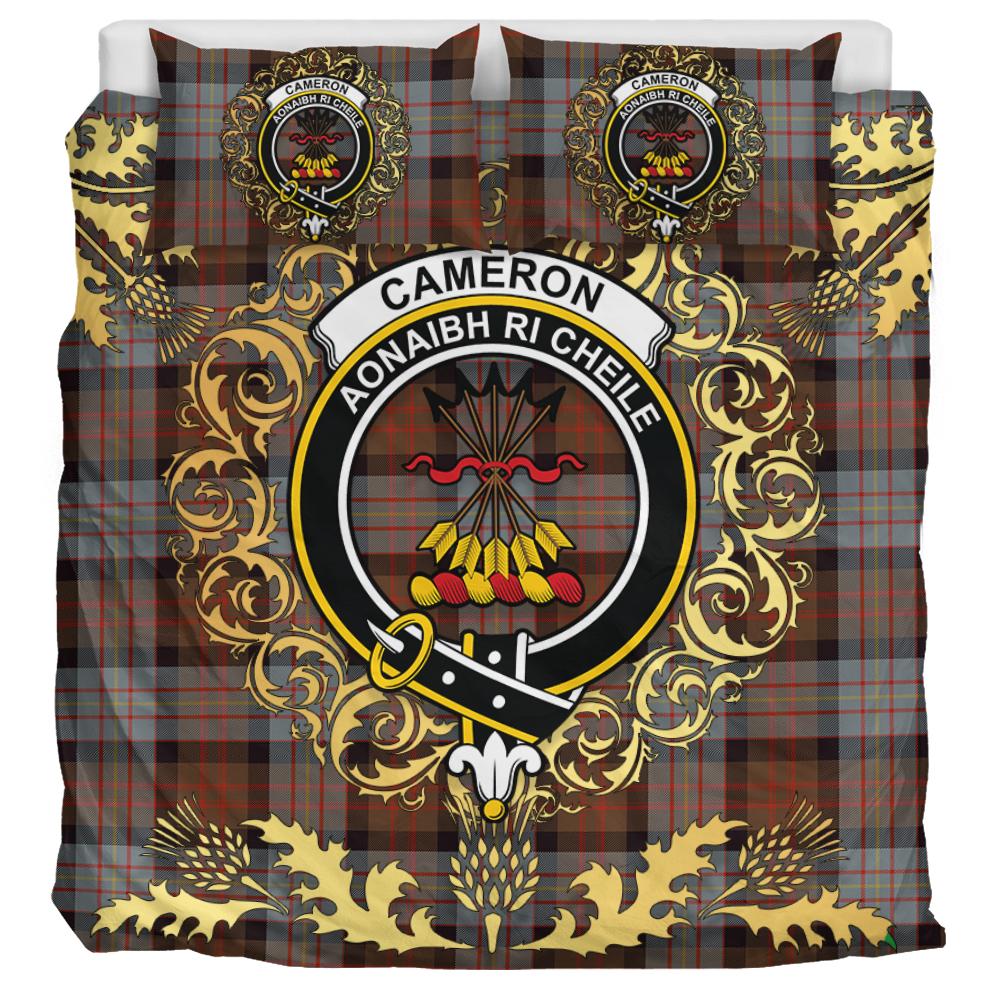 Cameron of Erracht Weathered Tartan Crest Bedding Set - Golden Thistle Style