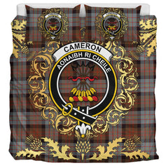 Cameron of Erracht Weathered Tartan Crest Bedding Set - Golden Thistle Style