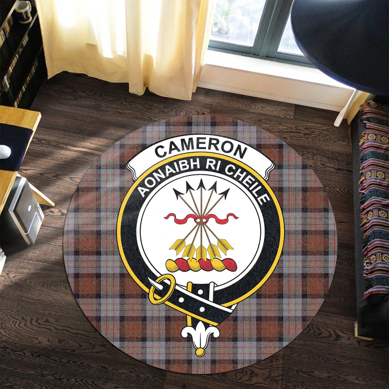Cameron of Erracht Weathered Tartan Crest Round Rug