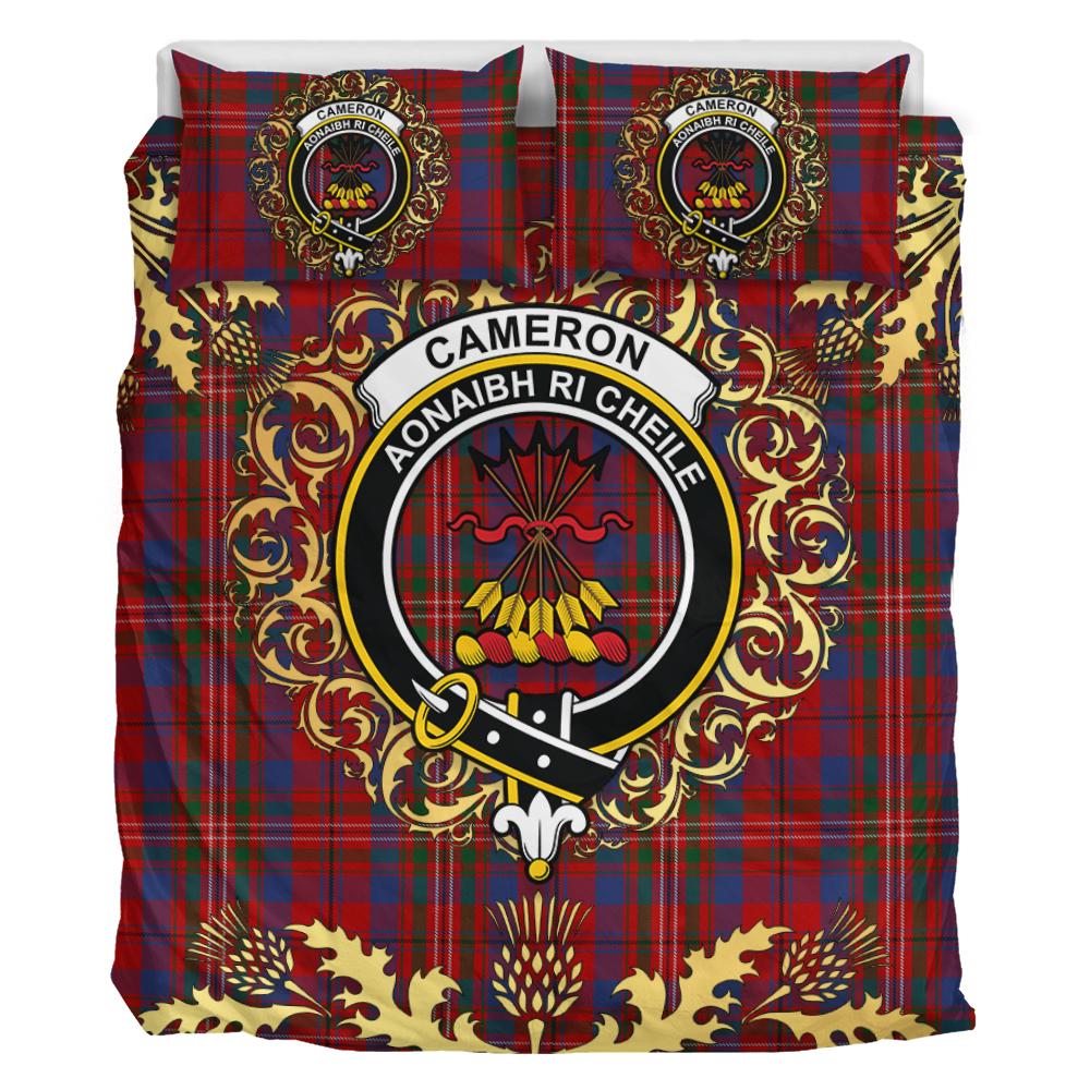 Cameron of Locheil Tartan Crest Bedding Set - Golden Thistle Style