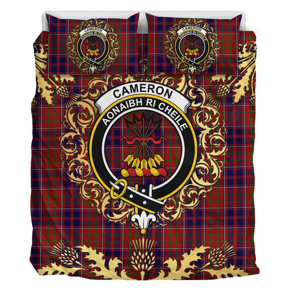 Cameron of Locheil Original Tartan Crest Bedding Set - Golden Thistle Style