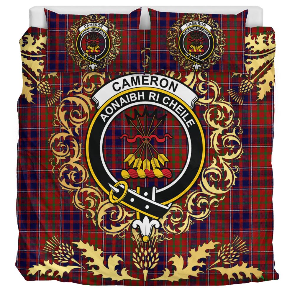 Cameron of Locheil Original Tartan Crest Bedding Set - Golden Thistle Style