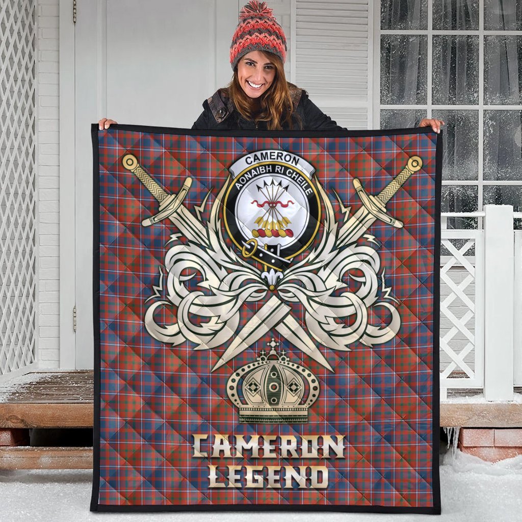 Cameron of Lochiel Ancient Tartan Crest Legend Gold Royal Premium Quilt