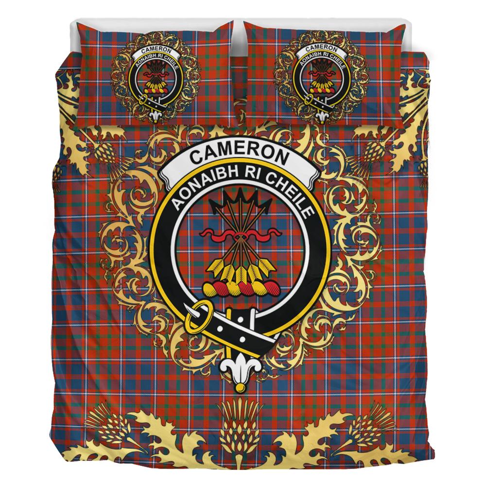 Cameron of Lochiel Ancient Tartan Crest Bedding Set - Golden Thistle Style