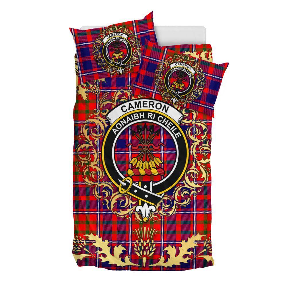 Cameron of Lochiel Modern Tartan Crest Bedding Set - Golden Thistle Style