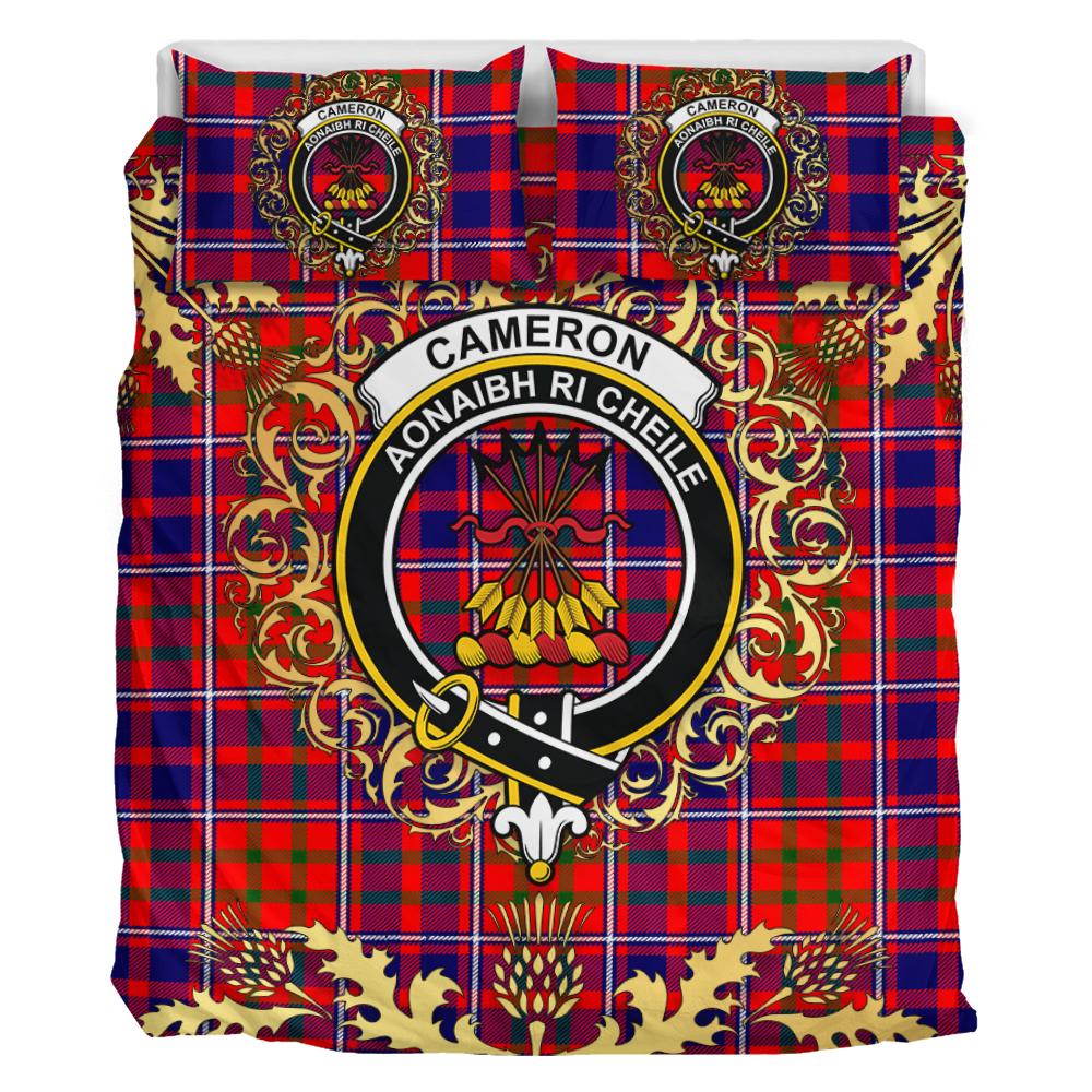 Cameron of Lochiel Modern Tartan Crest Bedding Set - Golden Thistle Style