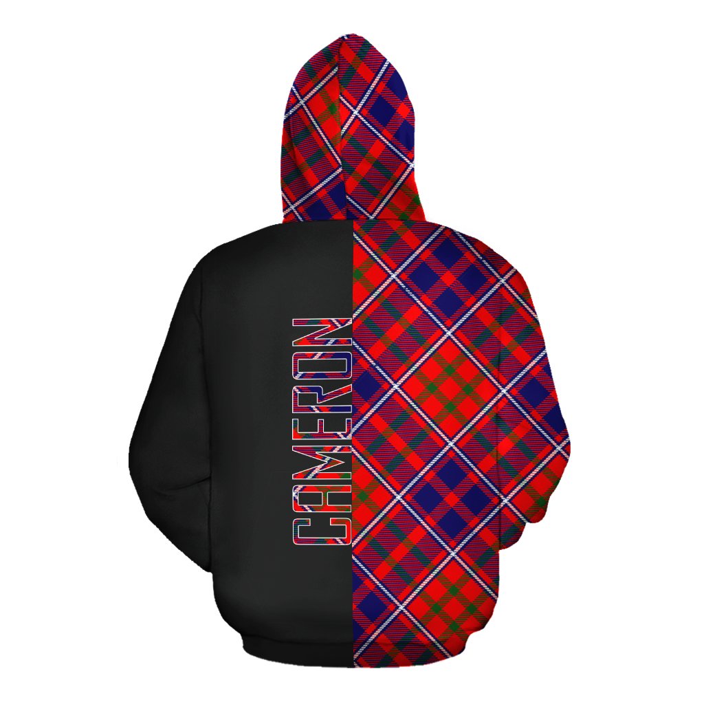 Cameron of Lochiel Modern Tartan Hoodie Half of Me - Cross Style