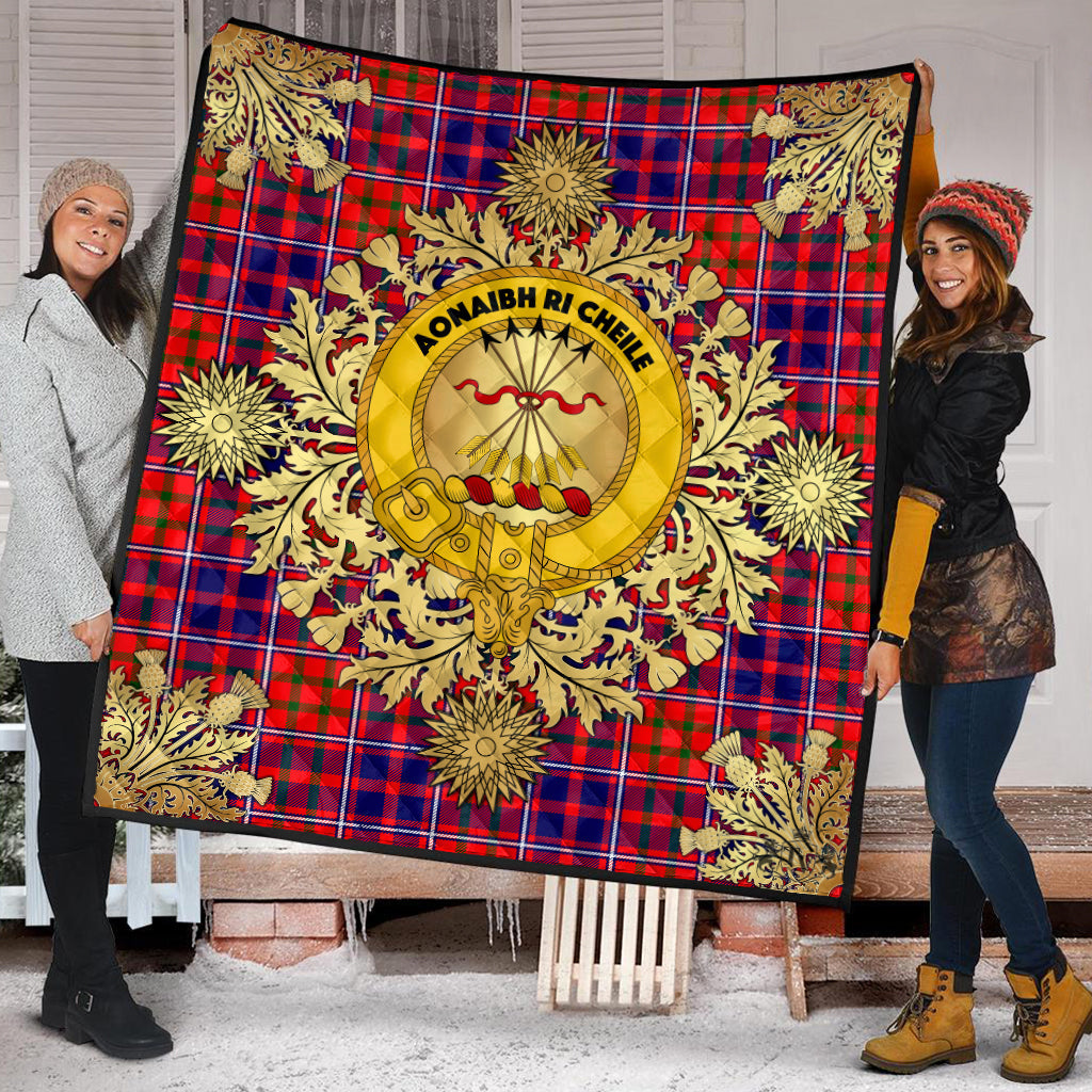 Cameron of Lochiel Modern Tartan Crest Premium Quilt - Gold Thistle Style