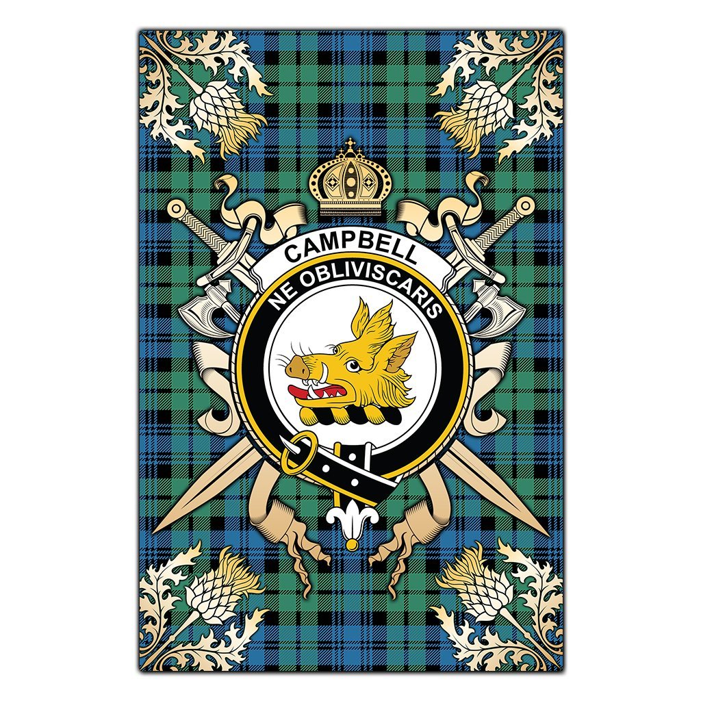 Campbell Ancient 01 Tartan Crest Black Garden Flag - Gold Thistle Style
