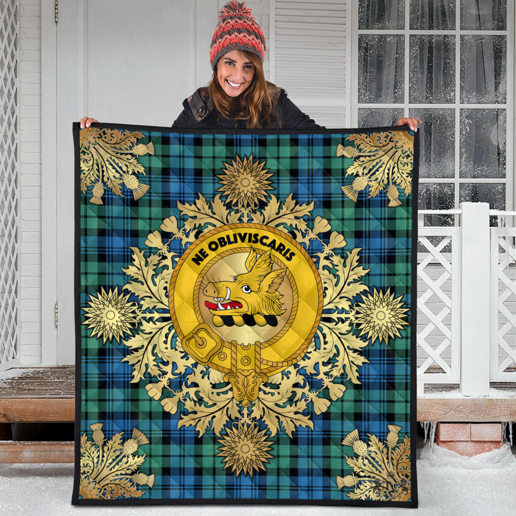 Campbell Ancient 01 Tartan Crest Premium Quilt - Gold Thistle Style