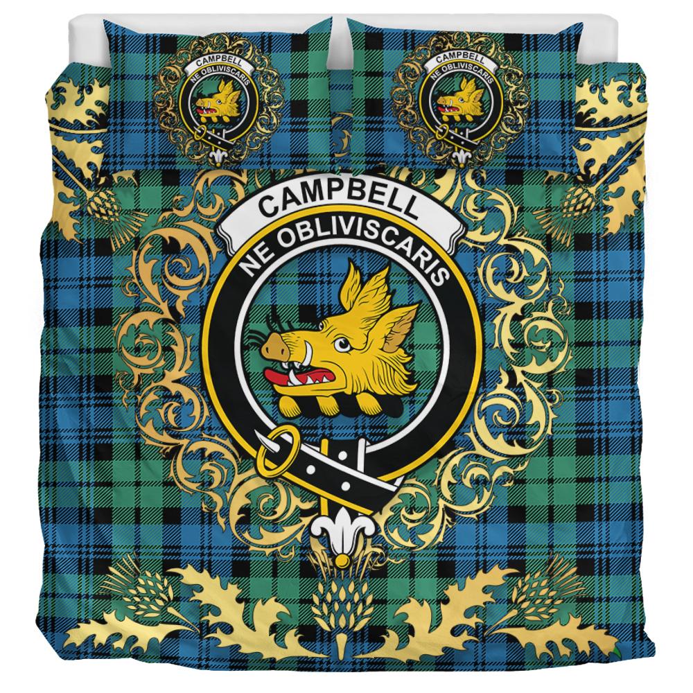 Campbell Ancient 01 Tartan Crest Bedding Set - Golden Thistle Style