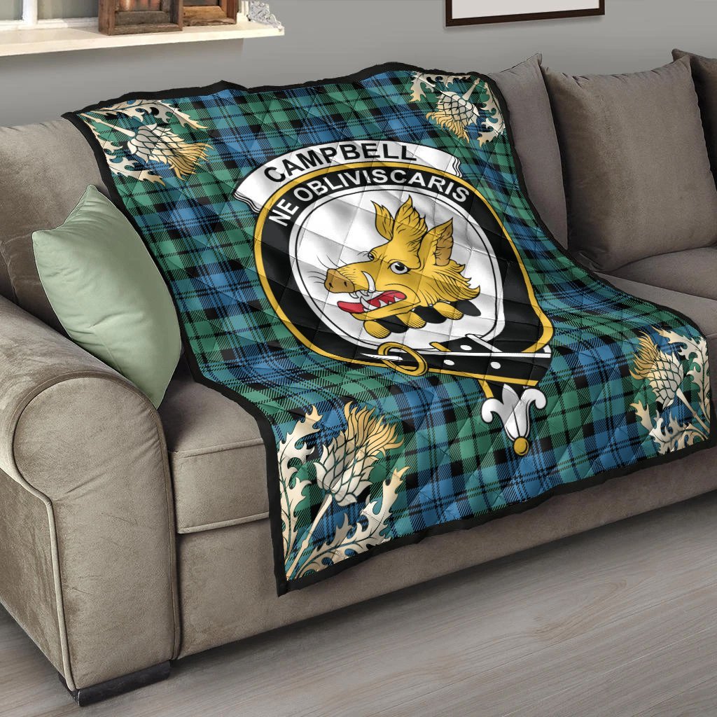 Campbell Ancient 01 Tartan Crest Premium Quilt - Gold Thistle Style