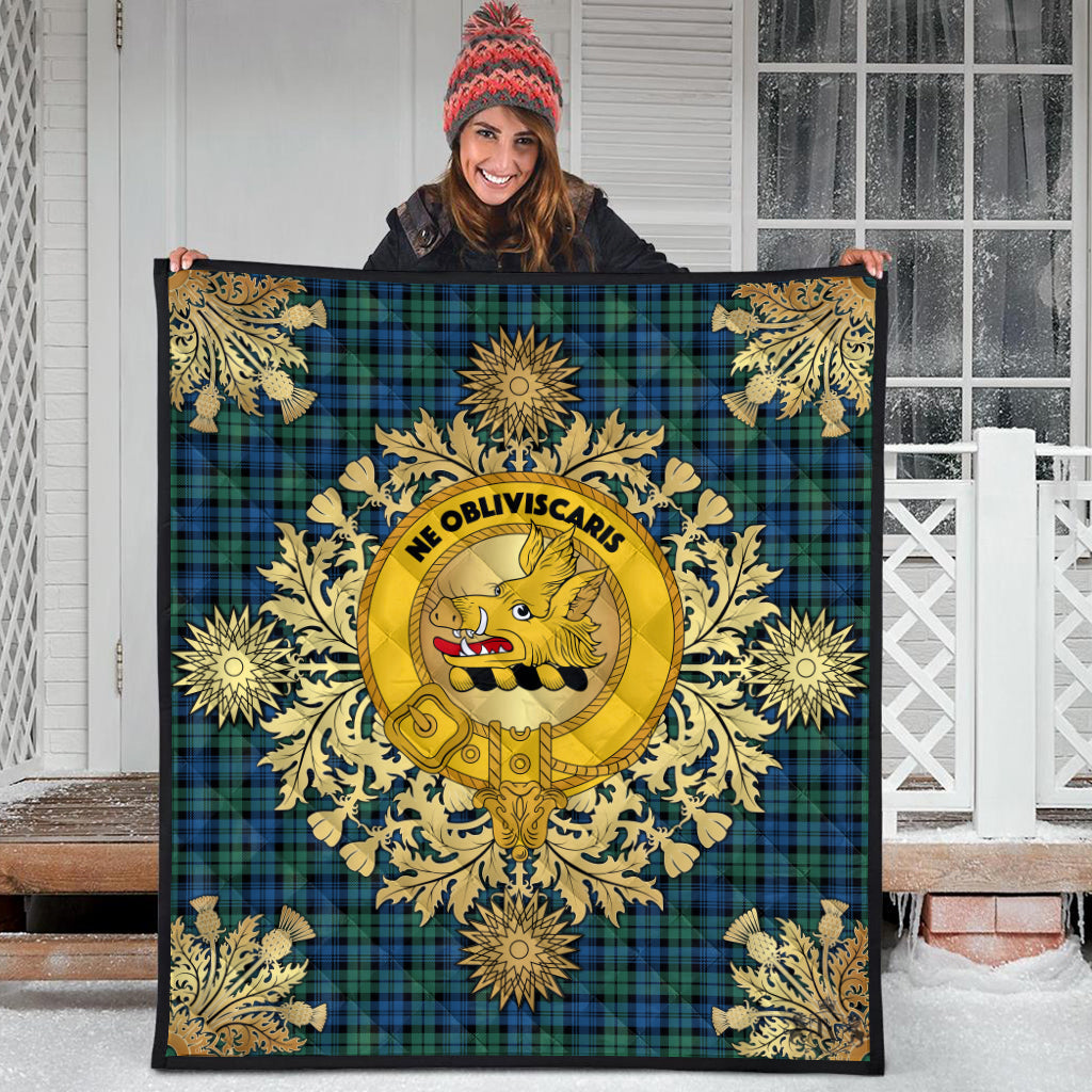 Campbell Ancient 02 Tartan Crest Premium Quilt - Gold Thistle Style