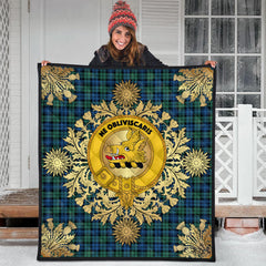 Campbell Ancient 02 Tartan Crest Premium Quilt - Gold Thistle Style
