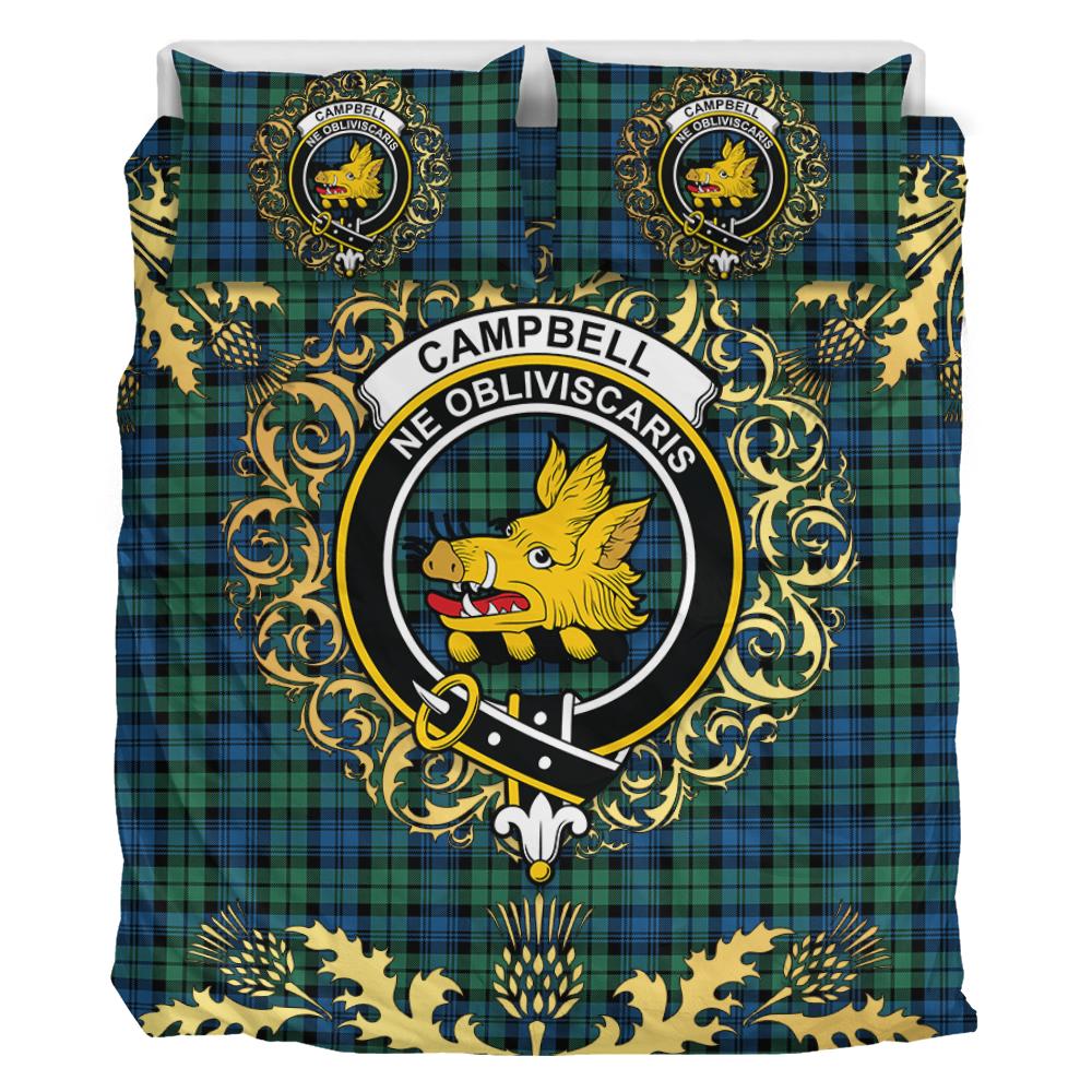 Campbell Ancient 02 Tartan Crest Bedding Set - Golden Thistle Style