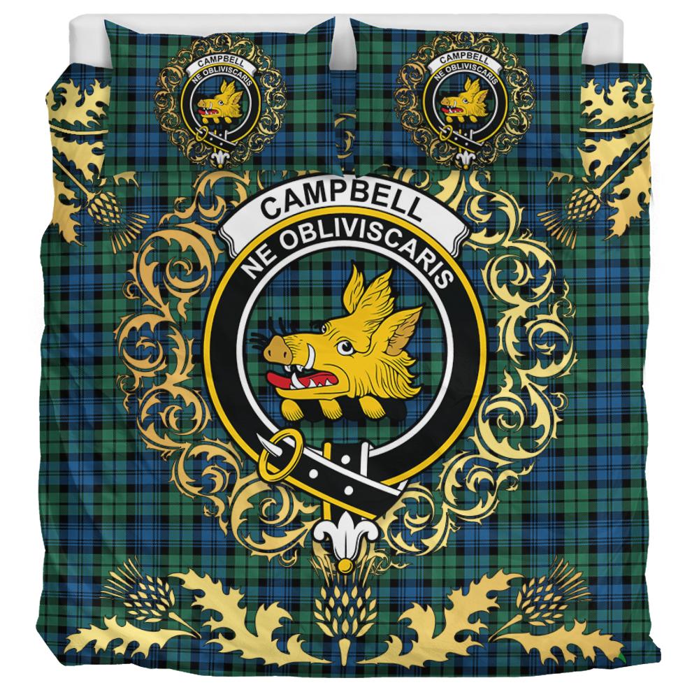 Campbell Ancient 02 Tartan Crest Bedding Set - Golden Thistle Style