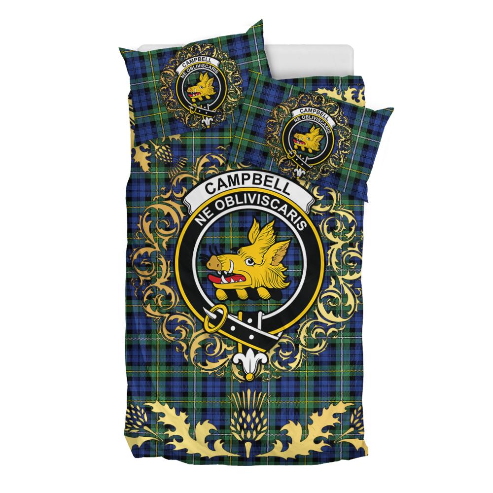 Campbell Argyll Ancient Tartan Crest Bedding Set - Golden Thistle Style