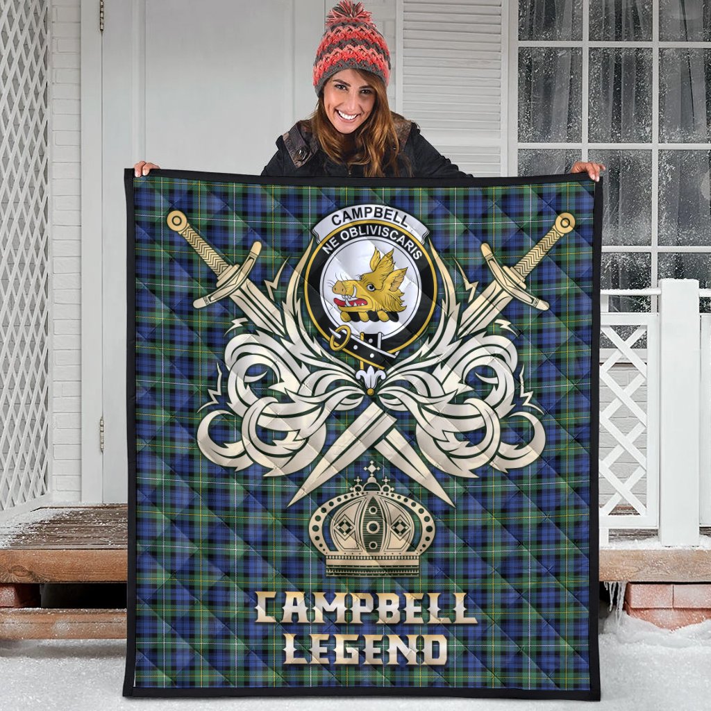 Campbell Argyll Ancient Tartan Crest Legend Gold Royal Premium Quilt