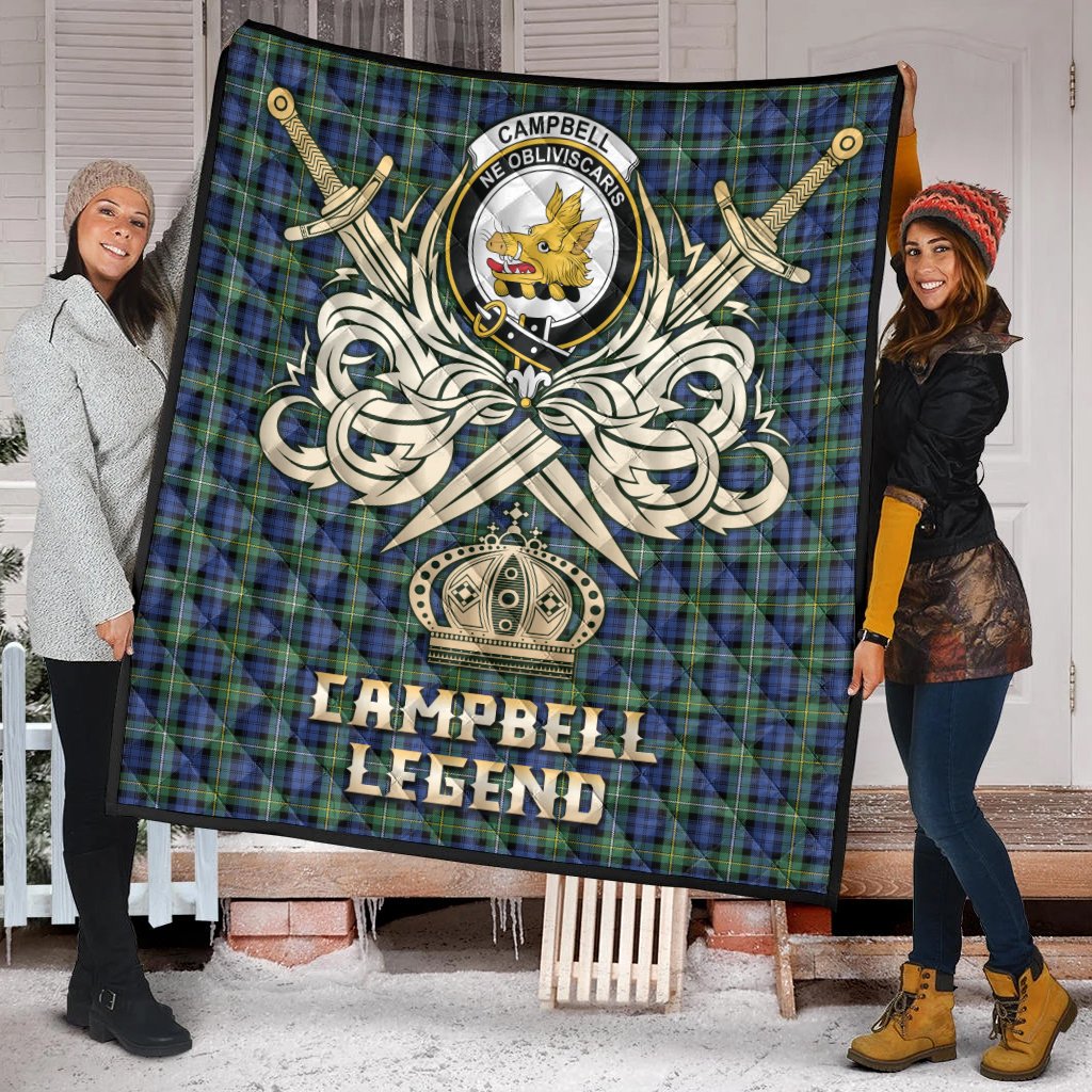 Campbell Argyll Ancient Tartan Crest Legend Gold Royal Premium Quilt