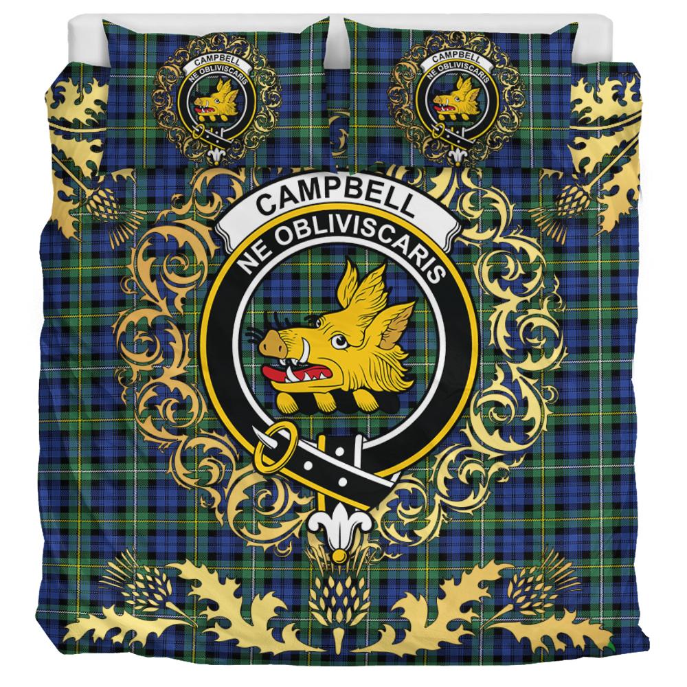 Campbell Argyll Ancient Tartan Crest Bedding Set - Golden Thistle Style
