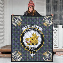 Campbell Argyll Modern Tartan Crest Premium Quilt - Gold Thistle Style