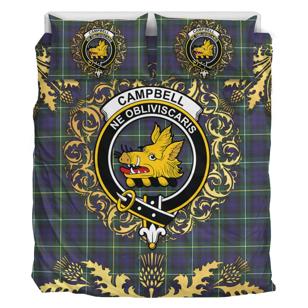 Campbell Argyll Modern Tartan Crest Bedding Set - Golden Thistle Style