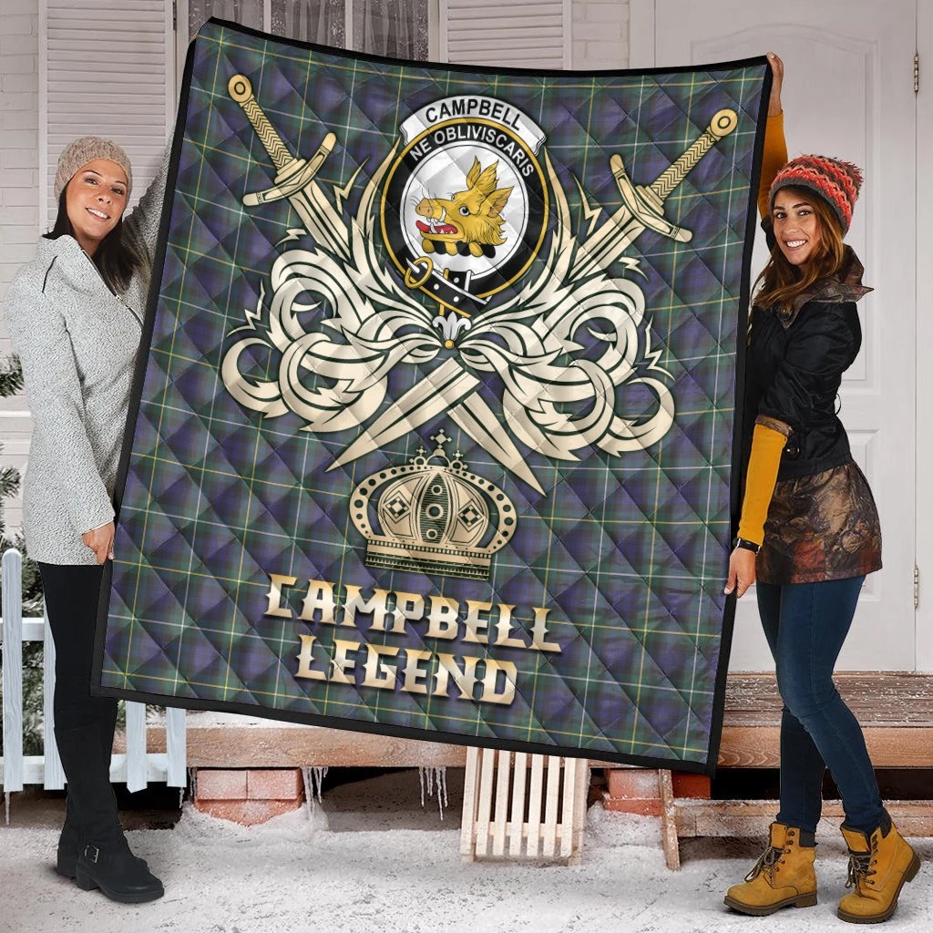 Campbell Argyll Modern Tartan Crest Legend Gold Royal Premium Quilt