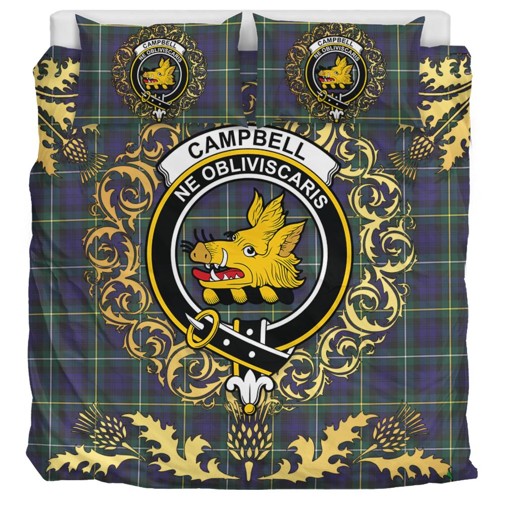 Campbell Argyll Modern Tartan Crest Bedding Set - Golden Thistle Style