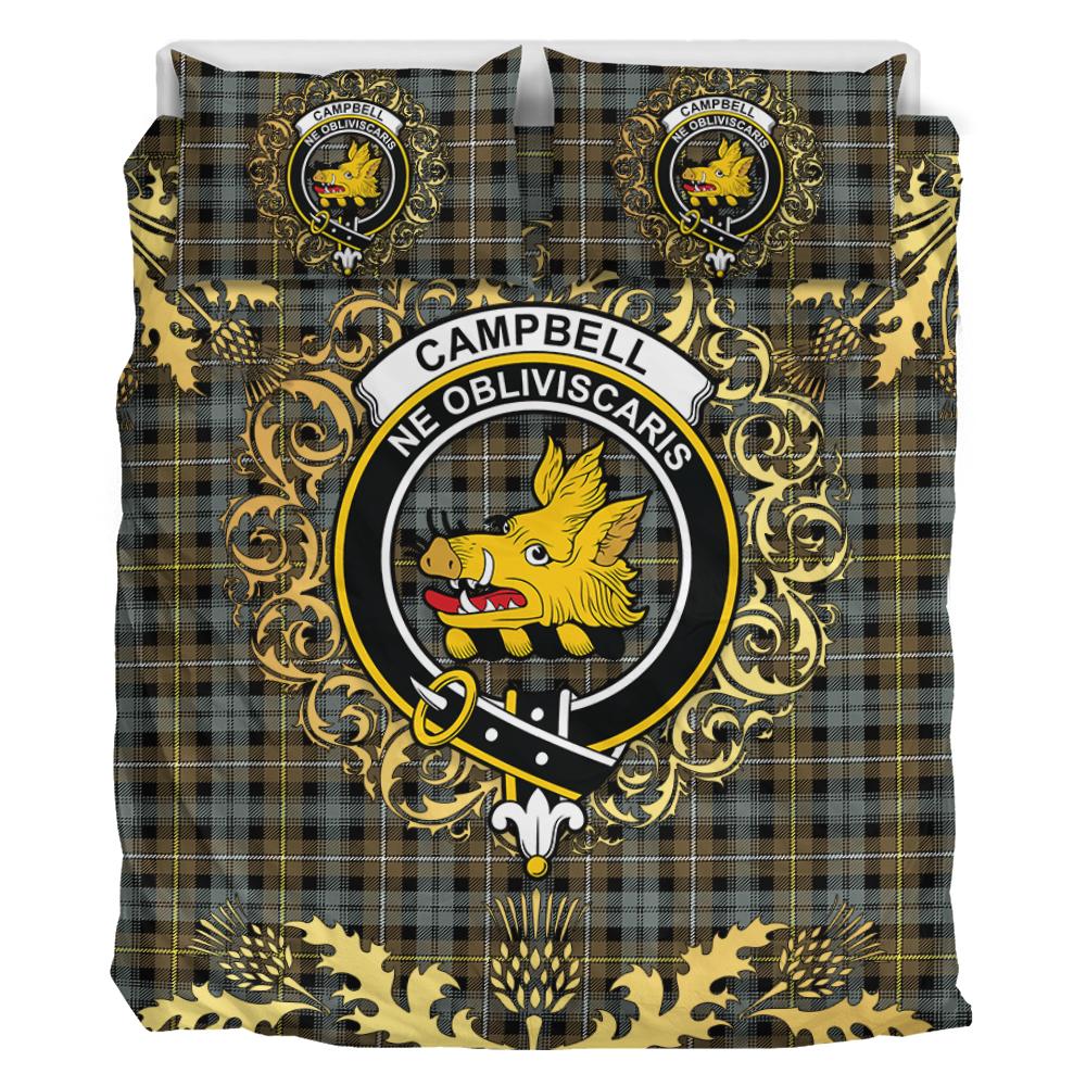 Campbell Argyll Weathered Tartan Crest Bedding Set - Golden Thistle Style