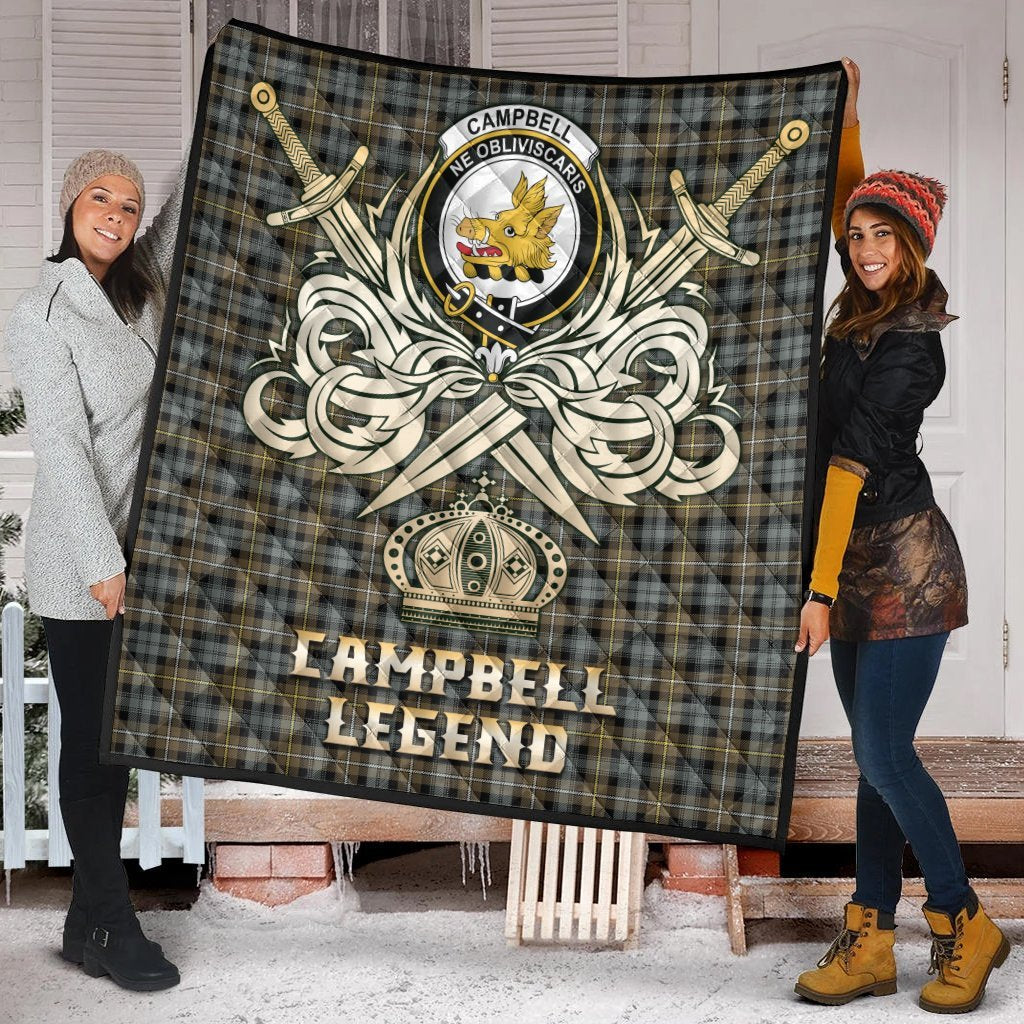 Campbell Argyll Weathered Tartan Crest Legend Gold Royal Premium Quilt