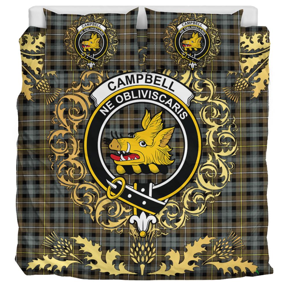 Campbell Argyll Weathered Tartan Crest Bedding Set - Golden Thistle Style