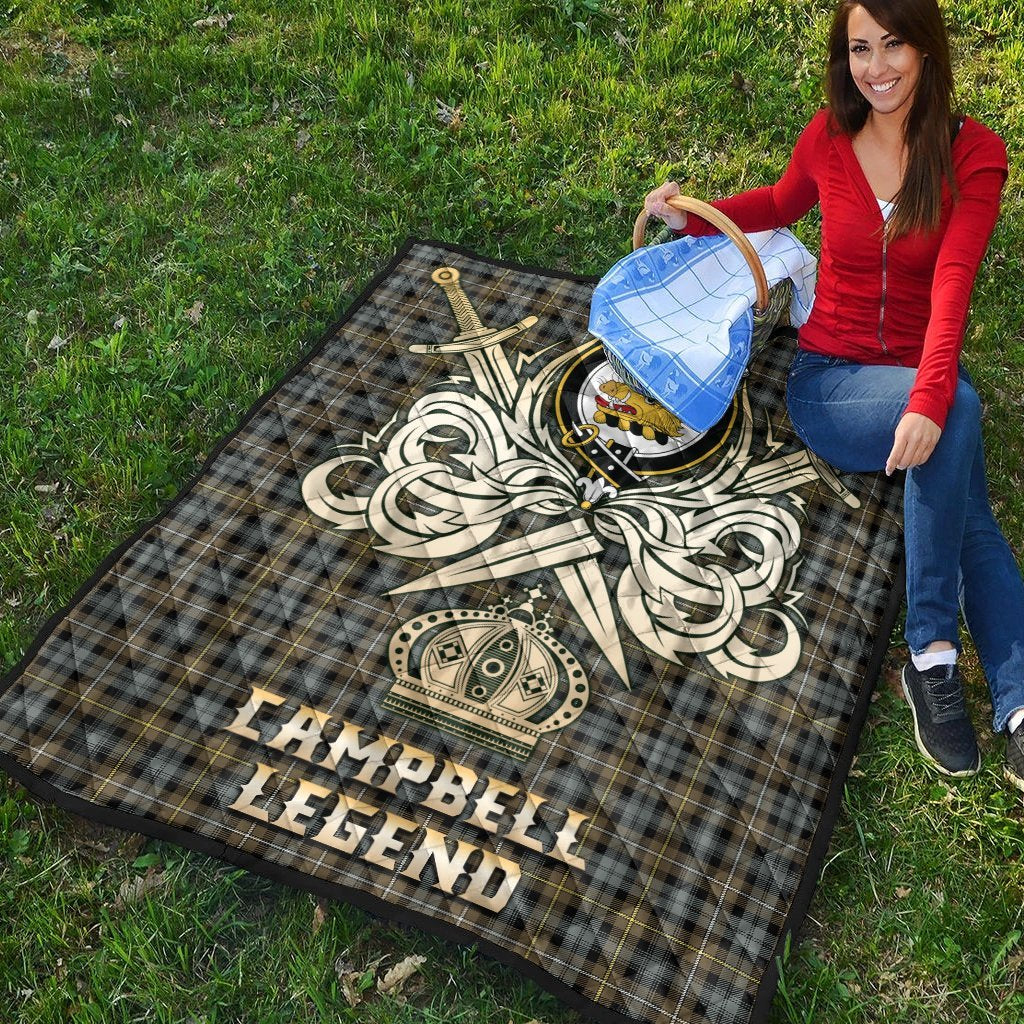 Campbell Argyll Weathered Tartan Crest Legend Gold Royal Premium Quilt