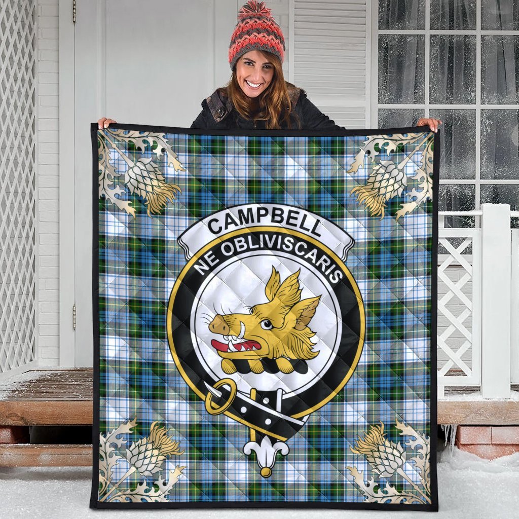 Campbell Dress Tartan Crest Premium Quilt - Gold Thistle Style