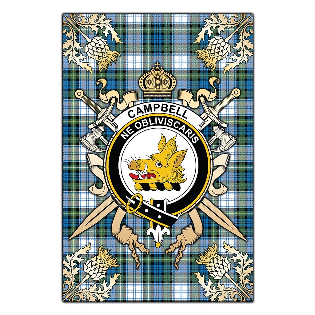 Campbell Dress Ancient Tartan Crest Black Garden Flag - Gold Thistle Style