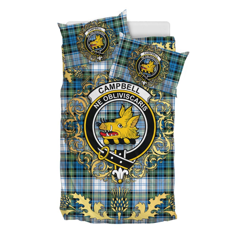 Campbell Dress Ancient Tartan Crest Bedding Set - Golden Thistle Style