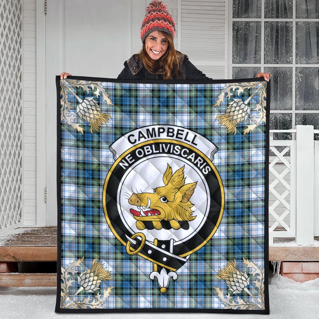 Campbell Dress Ancient Tartan Crest Premium Quilt - Gold Thistle Style