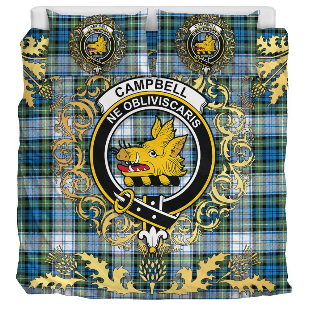 Campbell Dress Ancient Tartan Crest Bedding Set - Golden Thistle Style