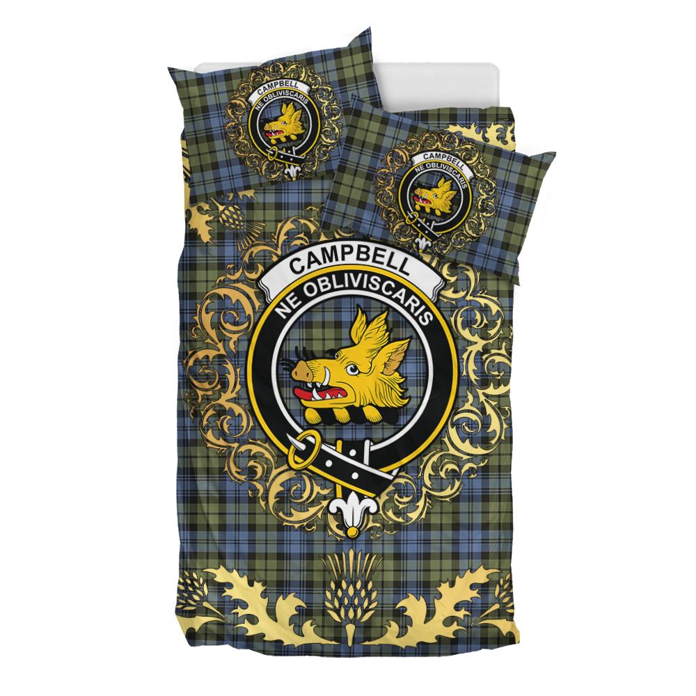 Campbell Faded Tartan Crest Bedding Set - Golden Thistle Style