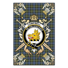 Campbell Faded Tartan Crest Black Garden Flag - Gold Thistle Style