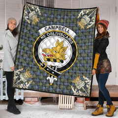 Campbell Faded Tartan Crest Premium Quilt - Gold Thistle Style