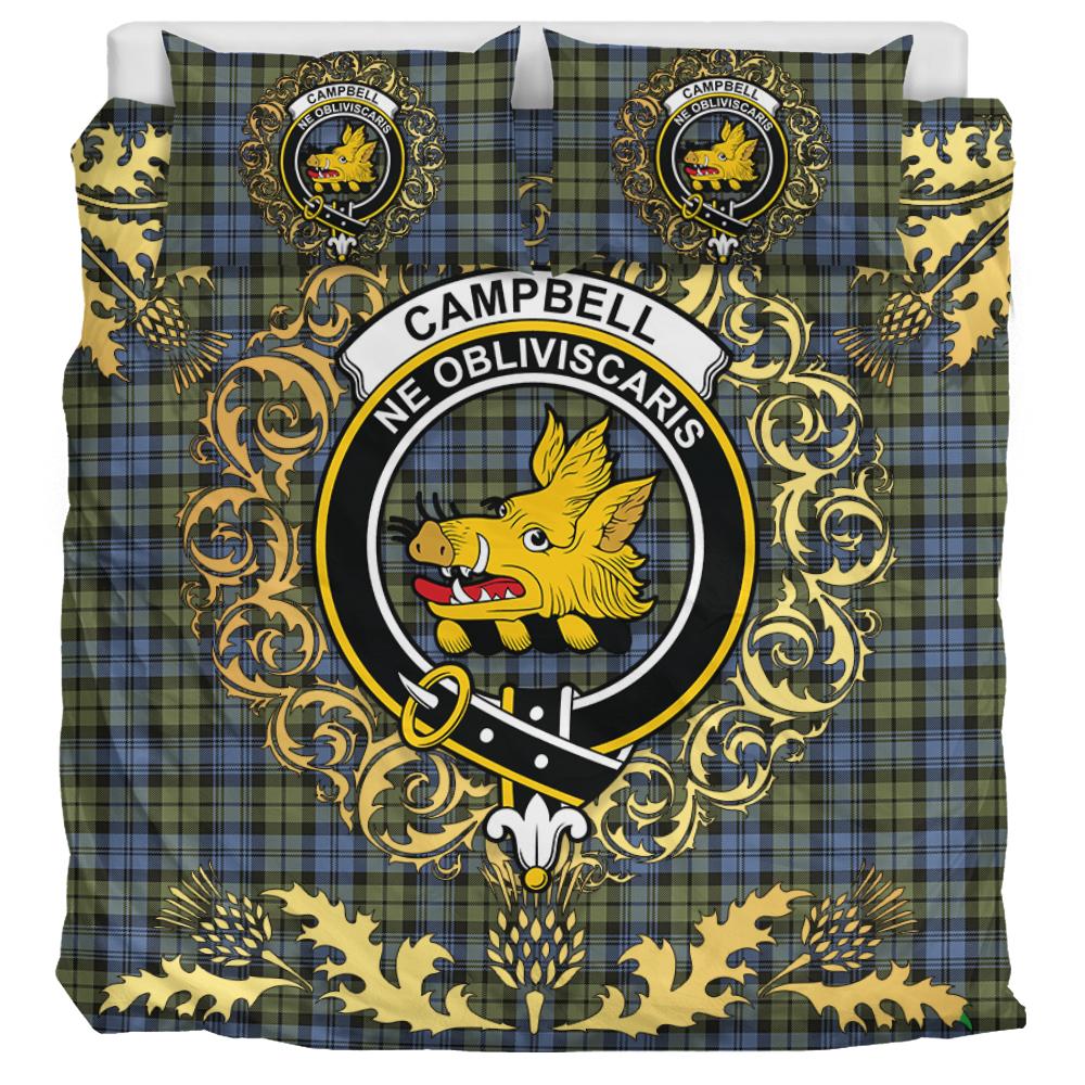 Campbell Faded Tartan Crest Bedding Set - Golden Thistle Style