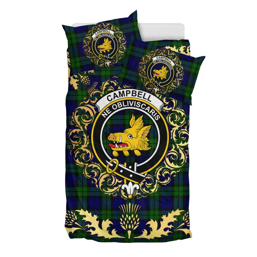 Campbell Modern Tartan Crest Bedding Set - Golden Thistle Style