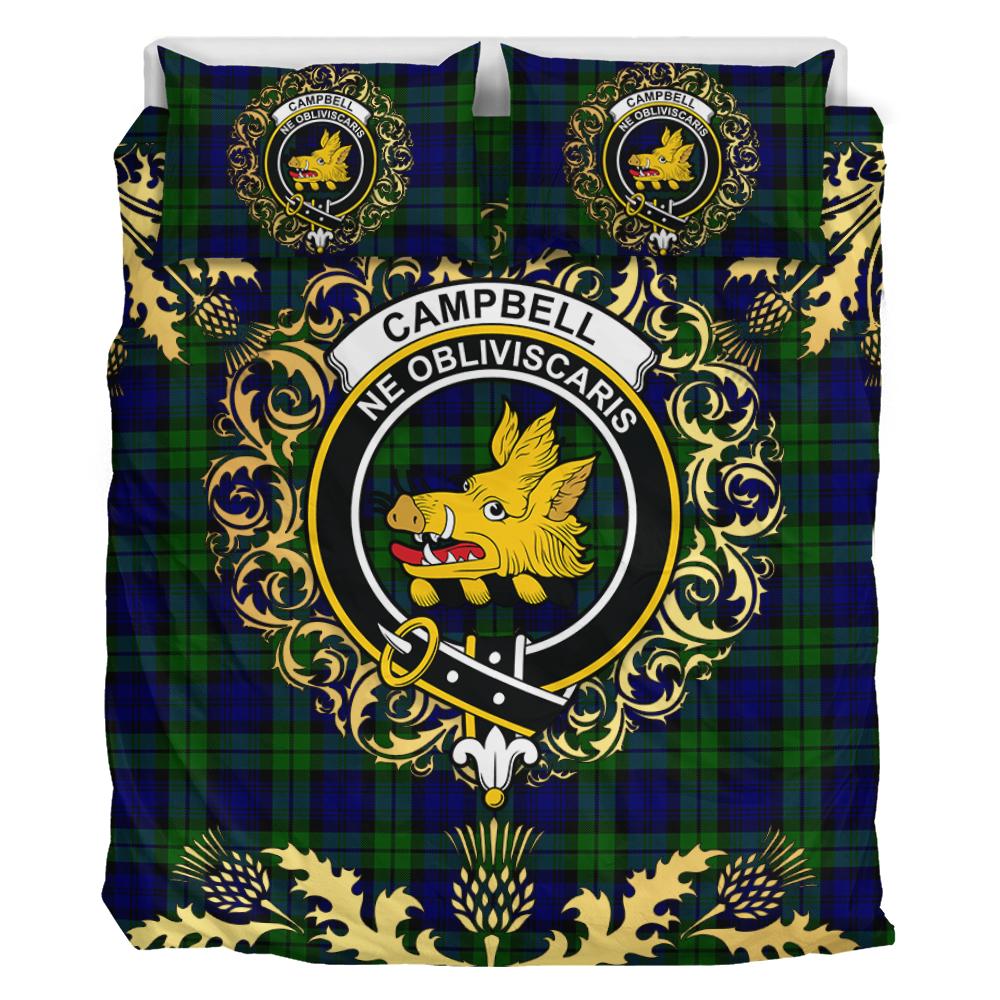 Campbell Modern Tartan Crest Bedding Set - Golden Thistle Style
