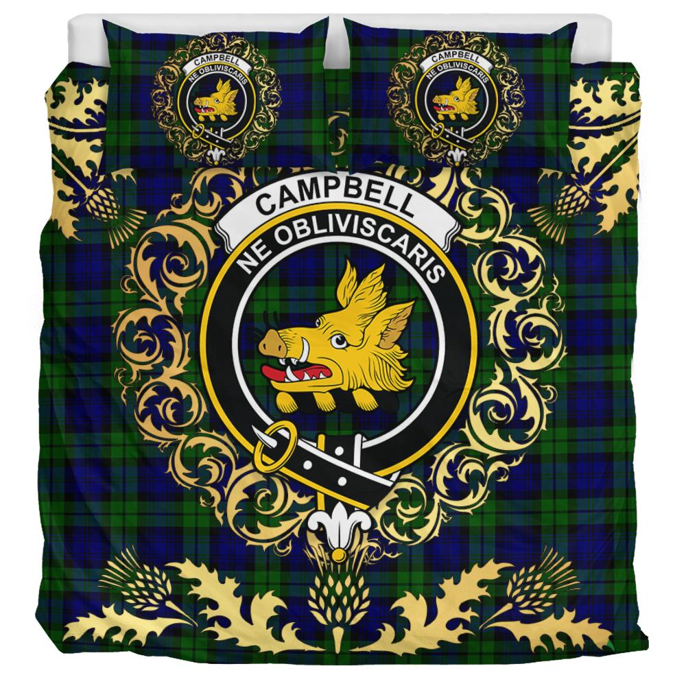 Campbell Modern Tartan Crest Bedding Set - Golden Thistle Style