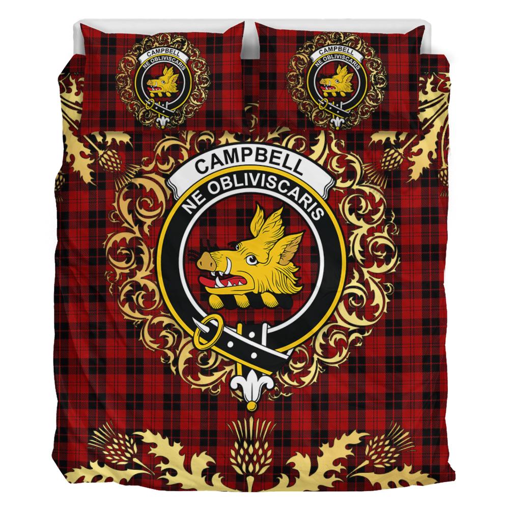 Campbell of Armaddie Tartan Crest Bedding Set - Golden Thistle Style