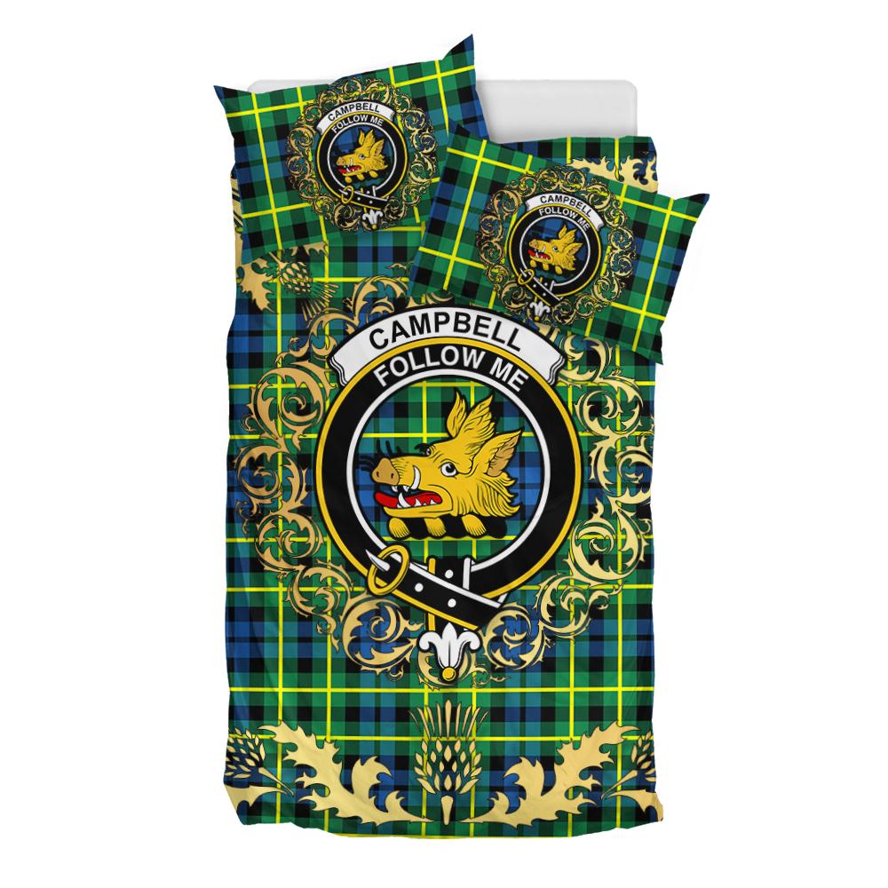Campbell of Breadalbane Ancient Tartan Crest Bedding Set - Golden Thistle Style