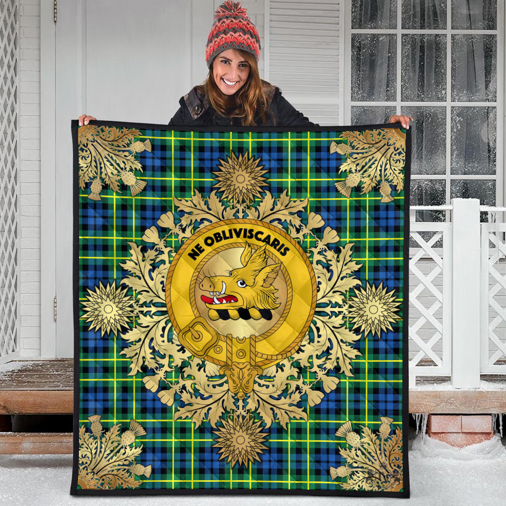 Campbell of Breadalbane Ancient Tartan Crest Premium Quilt - Gold Thistle Style