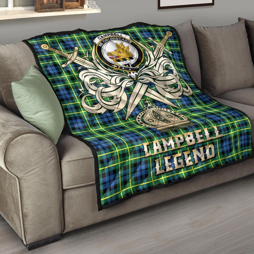 Campbell of Breadalbane Ancient Tartan Crest Legend Gold Royal Premium Quilt