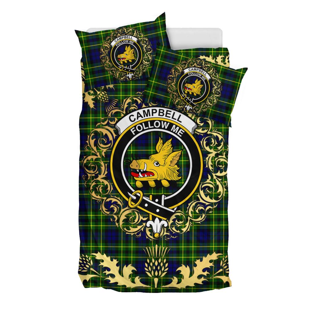 Campbell of Breadalbane Modern Tartan Crest Bedding Set - Golden Thistle Style